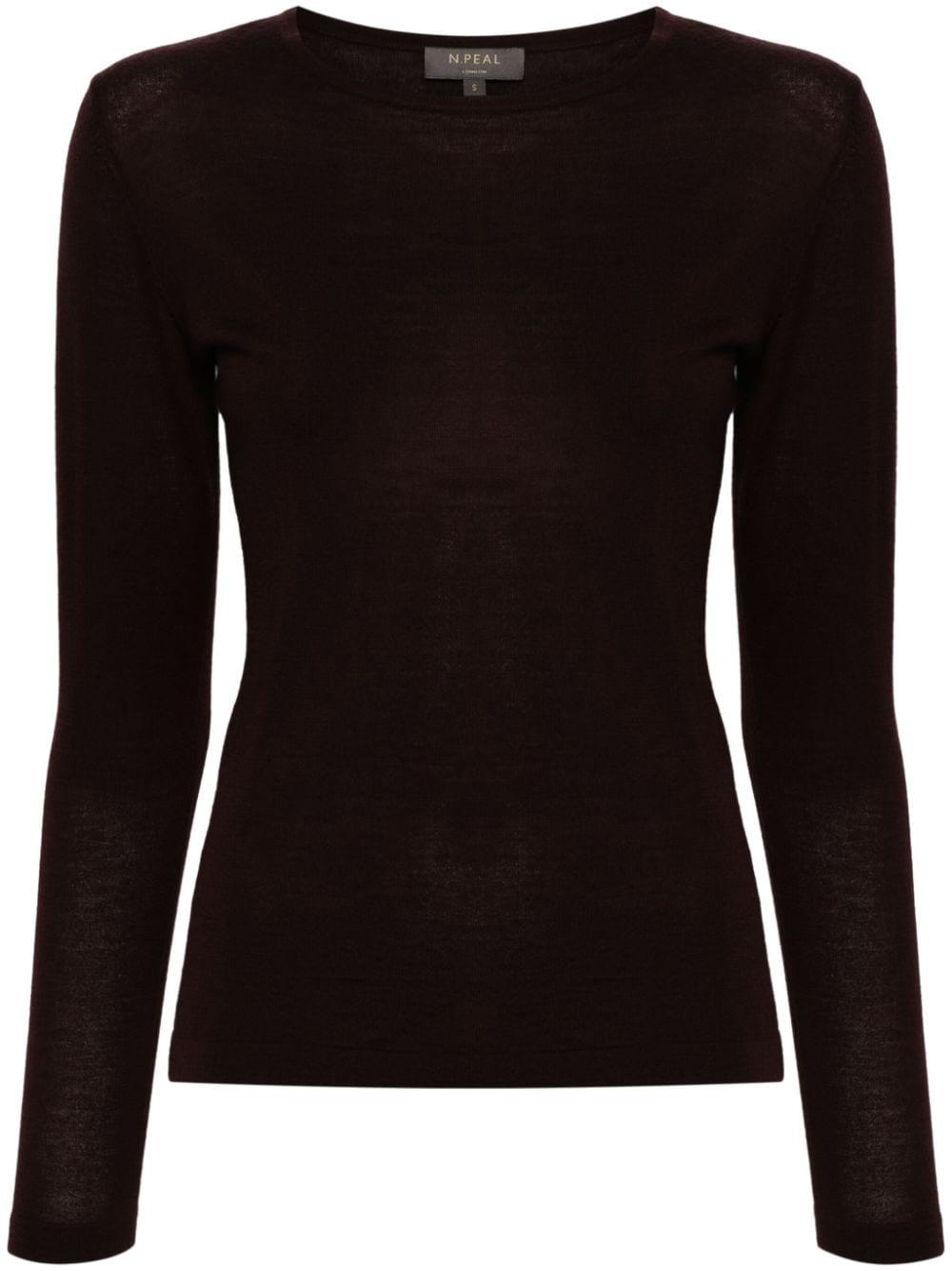 N.Peal round neck long-sleeved cardigan - Brown
