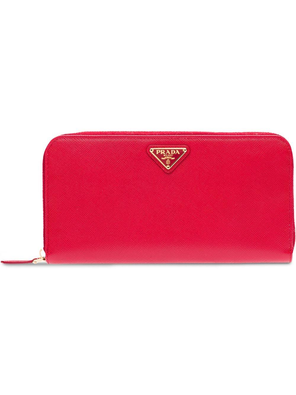 Prada Large Saffiano Leather Wallet in Red | Lyst
