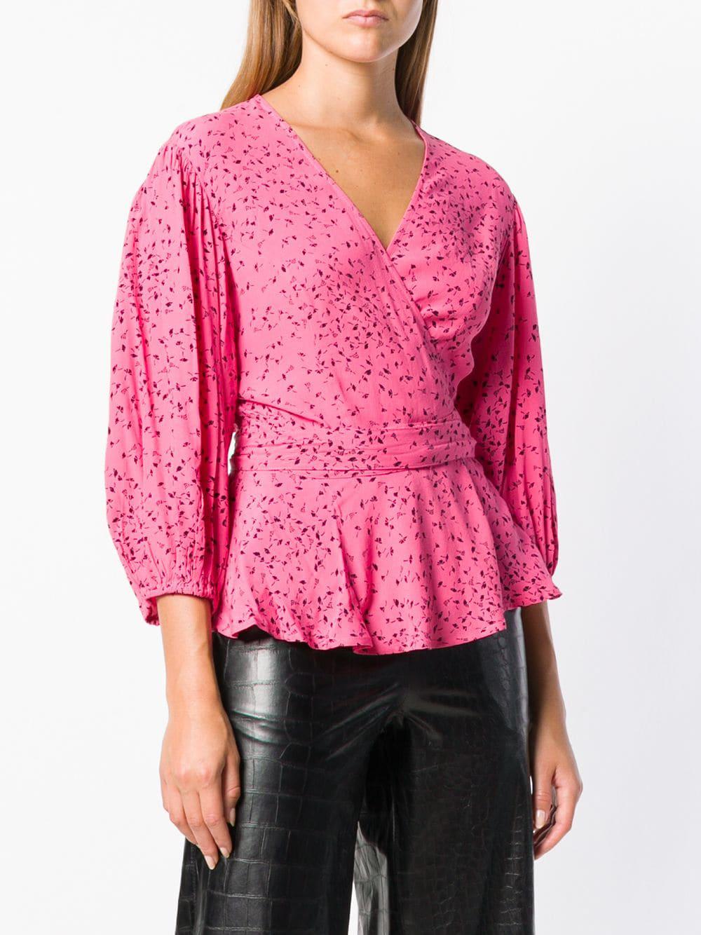 ganni pink wrap top