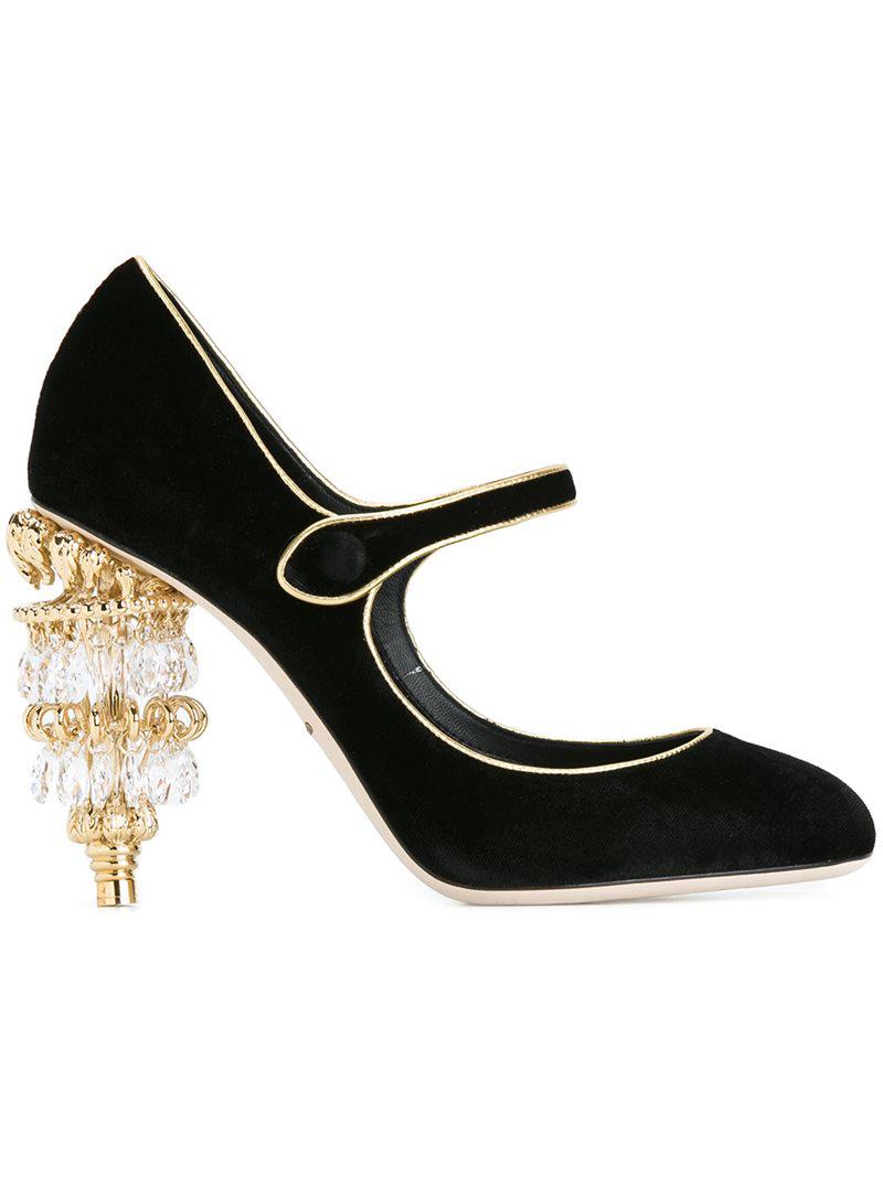 Dolce & Gabbana Chandelierheel Velvet Pumps in Natural Lyst