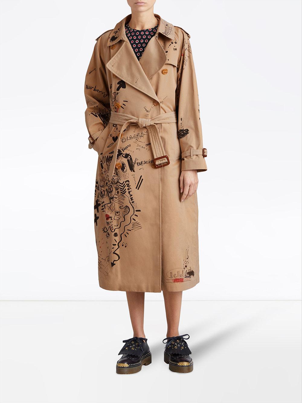 Burberry Cotton Sketch Print Trench Coat in Brown | Lyst Australia