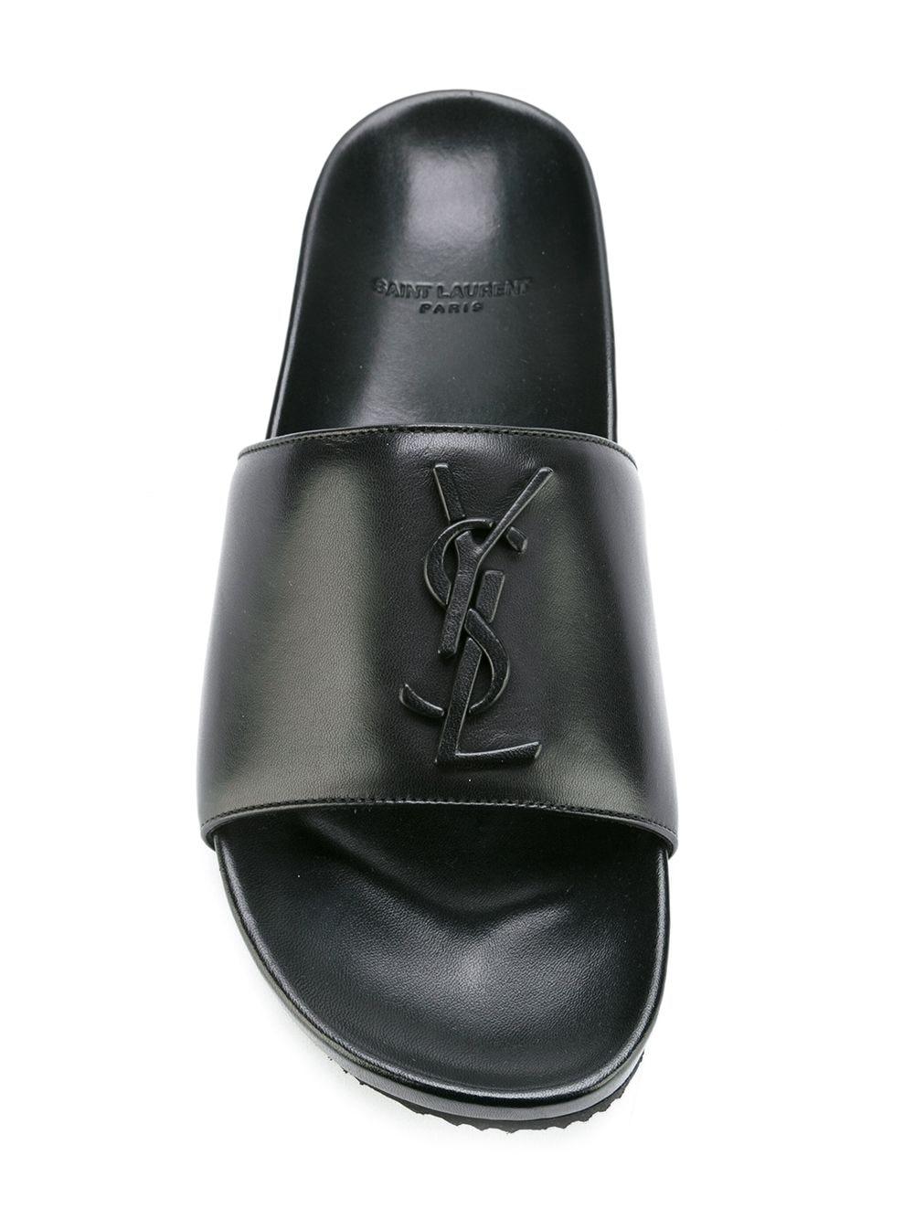Saint Laurent Joan Logo Leather Slides in Black | Lyst UK
