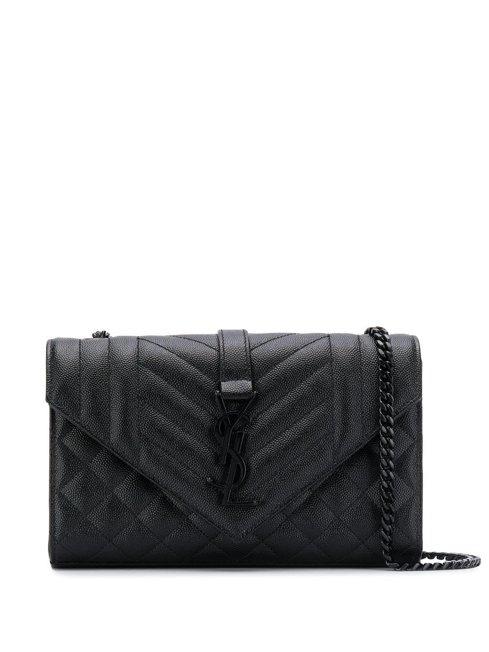 Black Envelope matelassé-leather shoulder bag, Saint Laurent