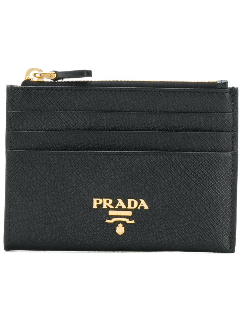 Prada Leather Saffiano Zip Cardholder in Black - Lyst