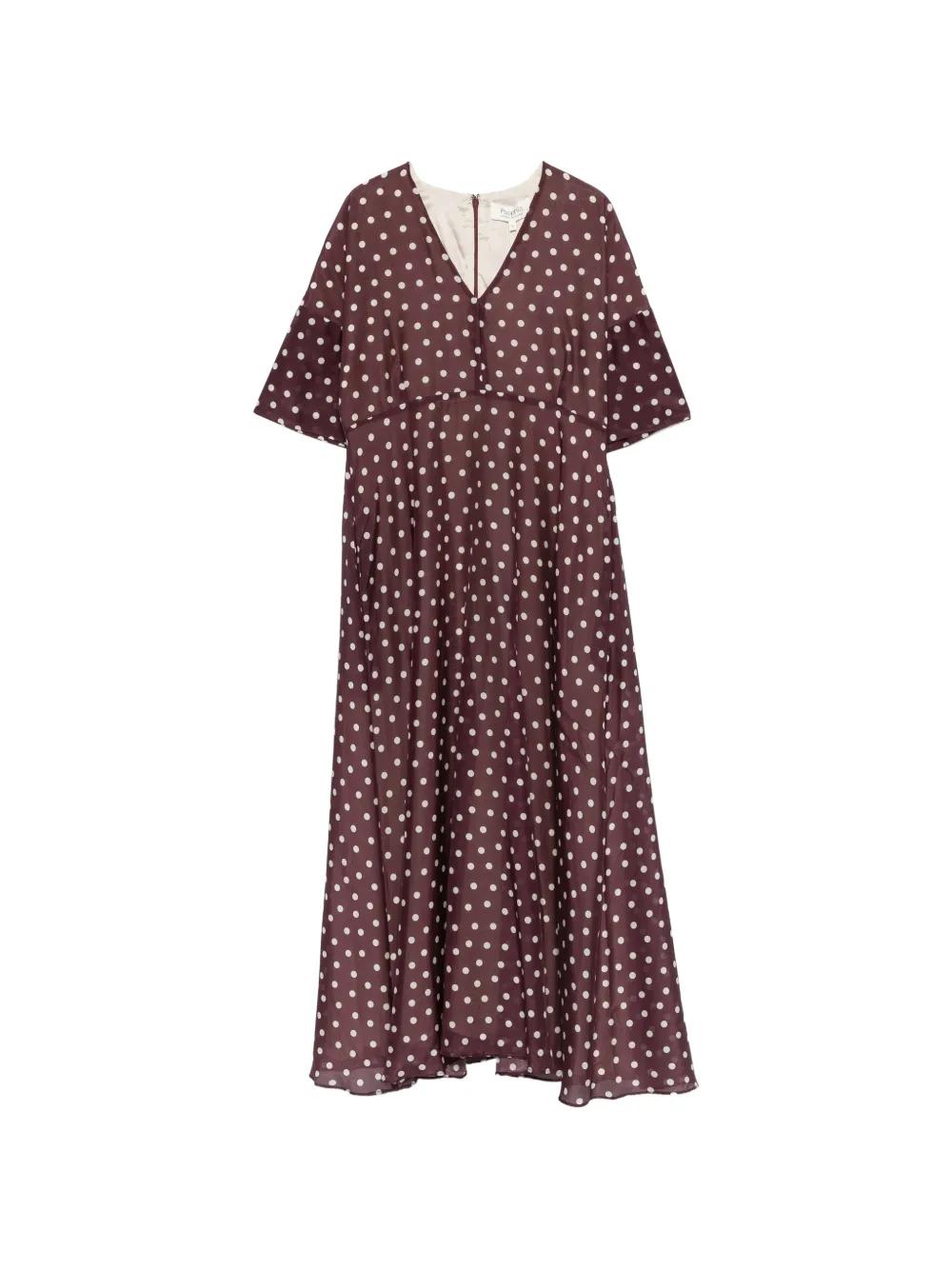 Psophia Polka-Dot V-Neck Midi Dress in Purple