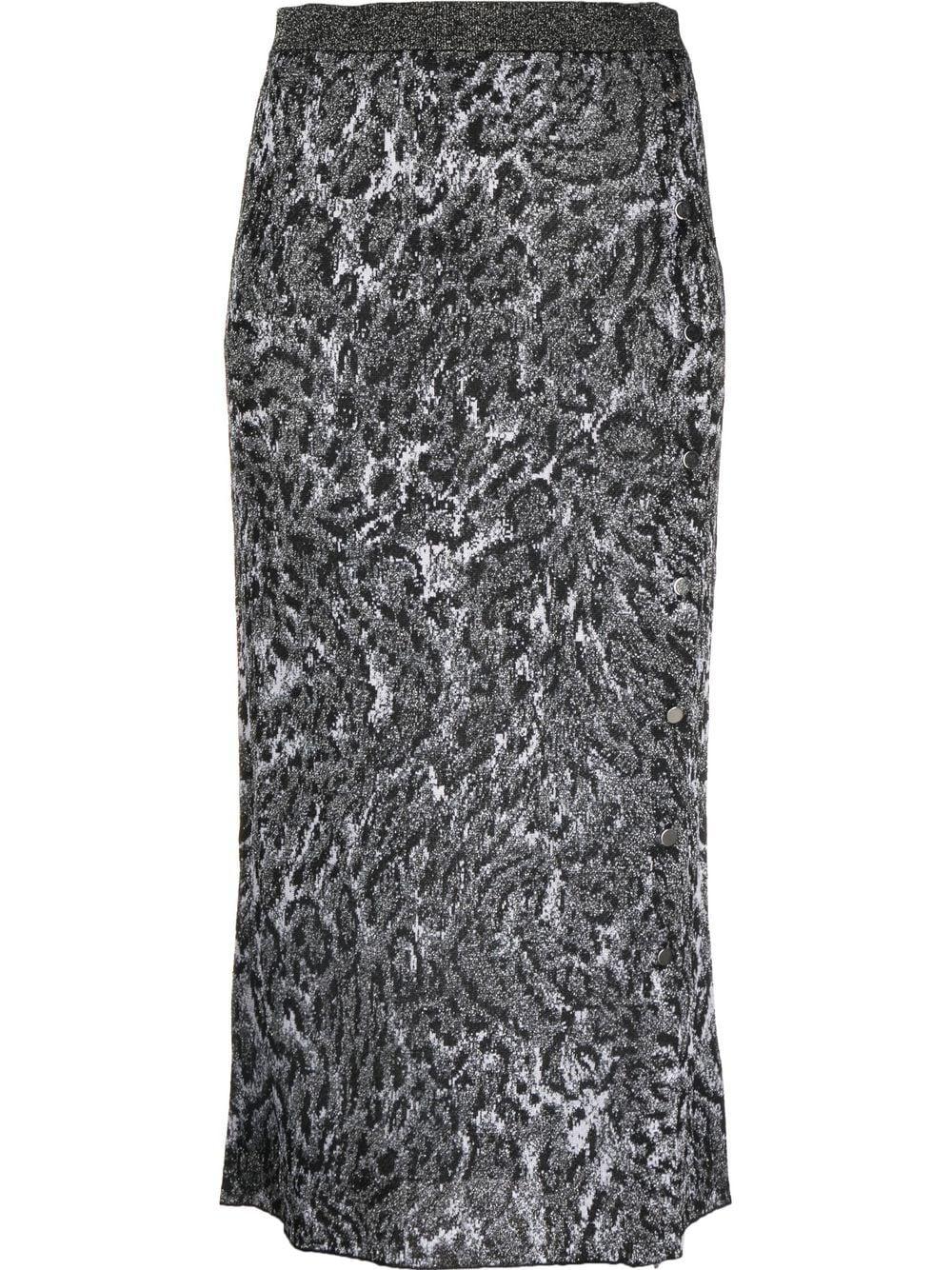 Paco Rabanne Leopard-pattern Knit Midi Skirt in Black | Lyst