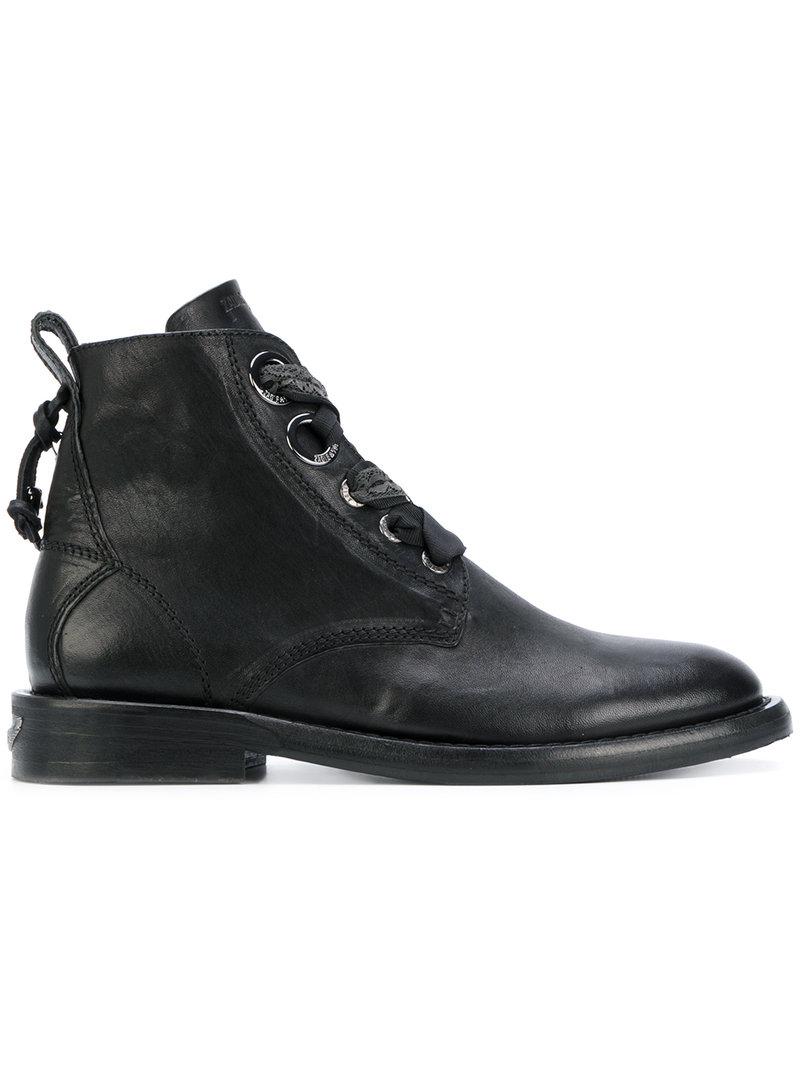 Zadig & Voltaire Leather Lace Up Laureen Roma Boots in Black - Lyst