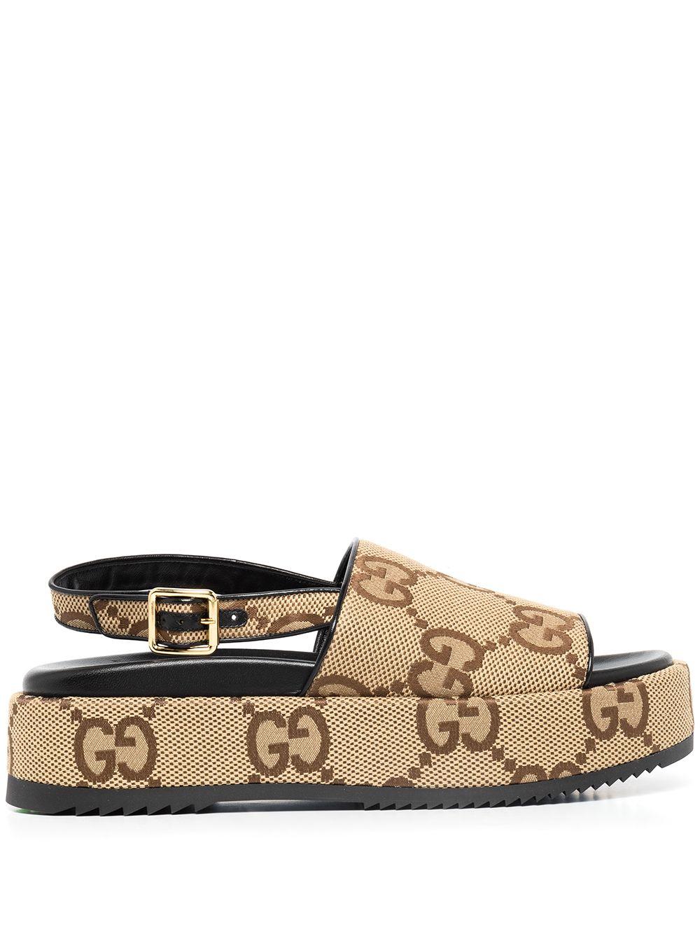 Gucci GG Supreme Platform Sandals in Brown | Lyst