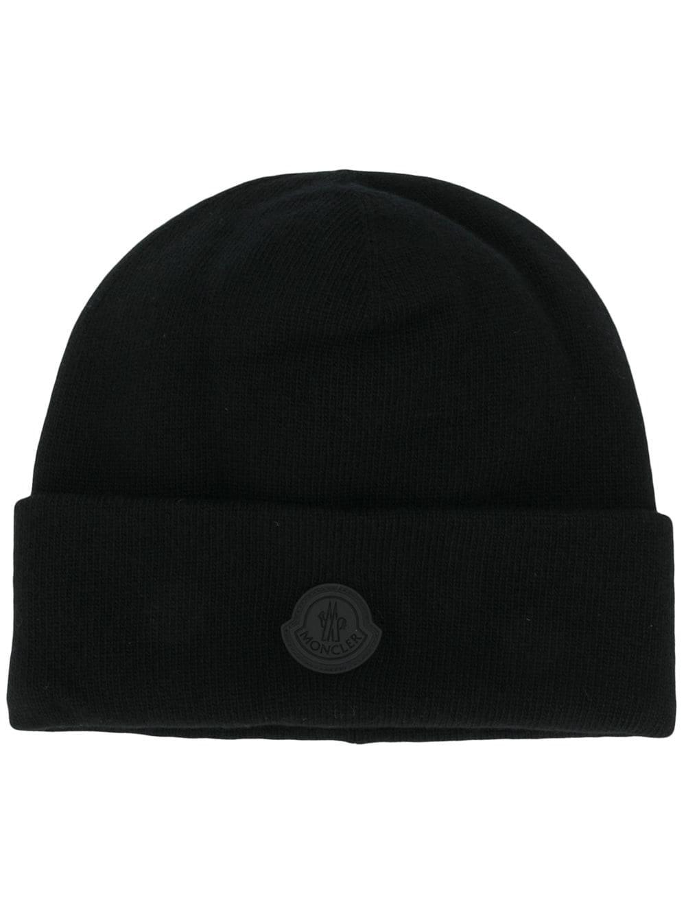 Moncler Wool Logo Patch Beanie in Black for Men Lyst