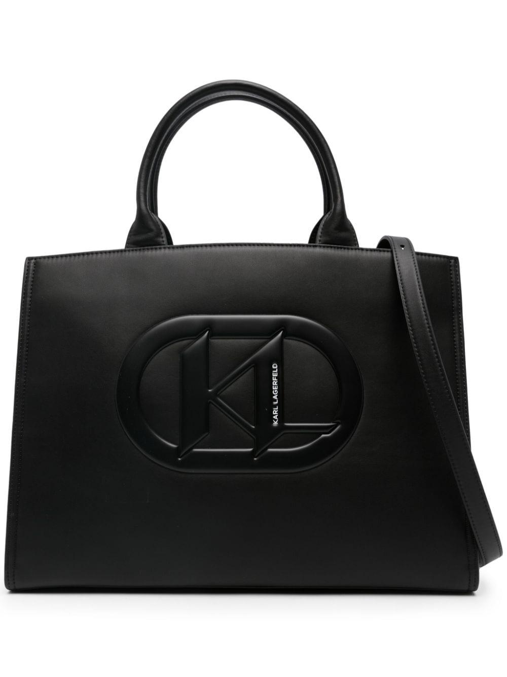 Karl Lagerfeld logo-lettering Leather Tote Bag - Black