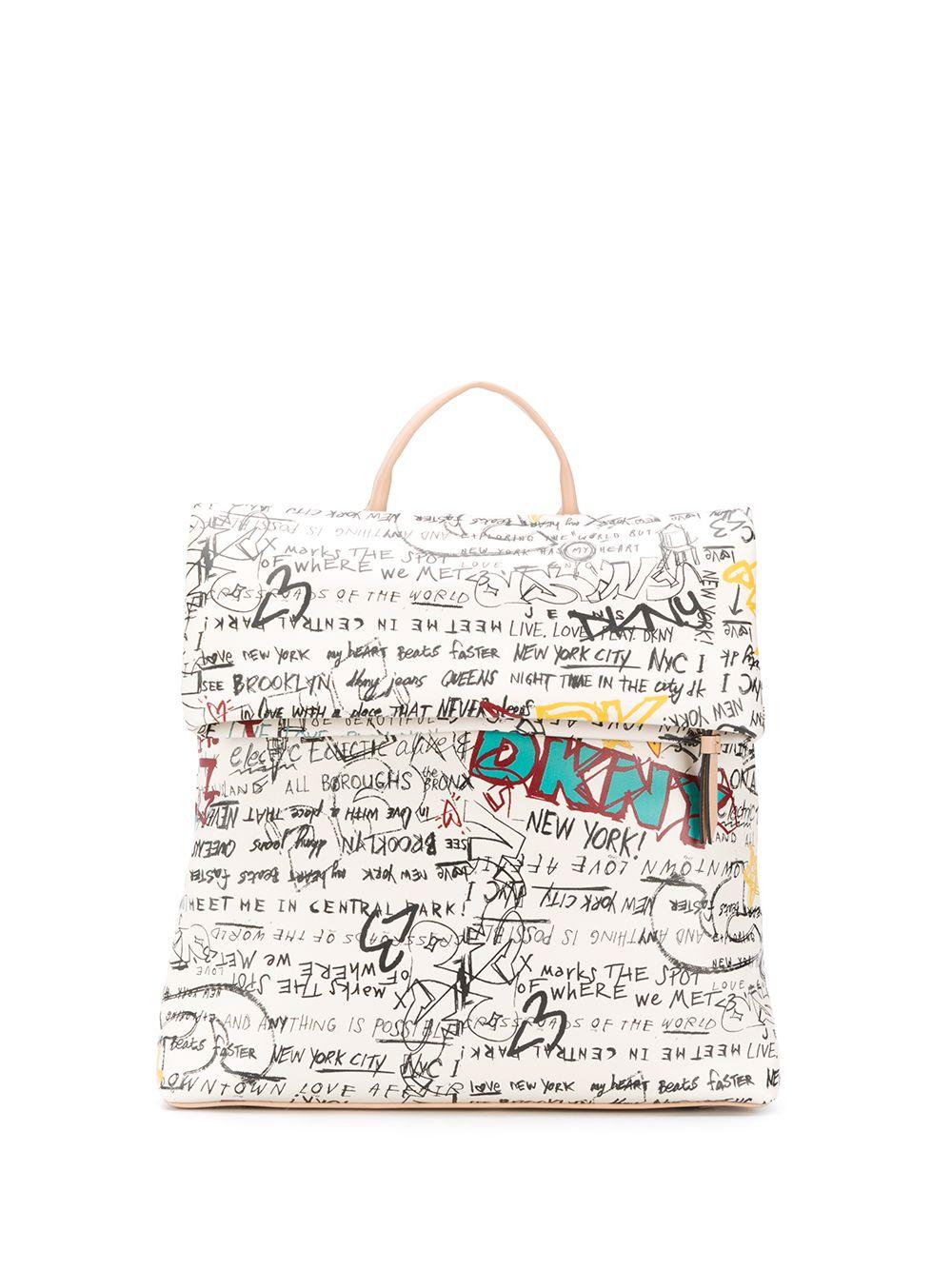 DKNY Tilly Graffiti Print Backpack in White | Lyst