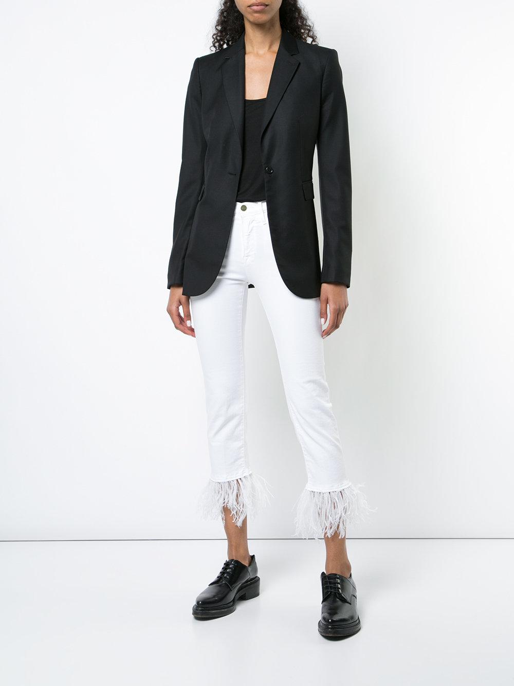 FRAME Denim Feather Trim Cropped Jeans 