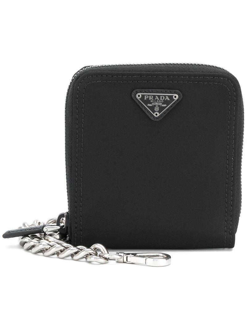 Prada Synthetic Zip Around Chain Wallet in Black for Men | Lyst