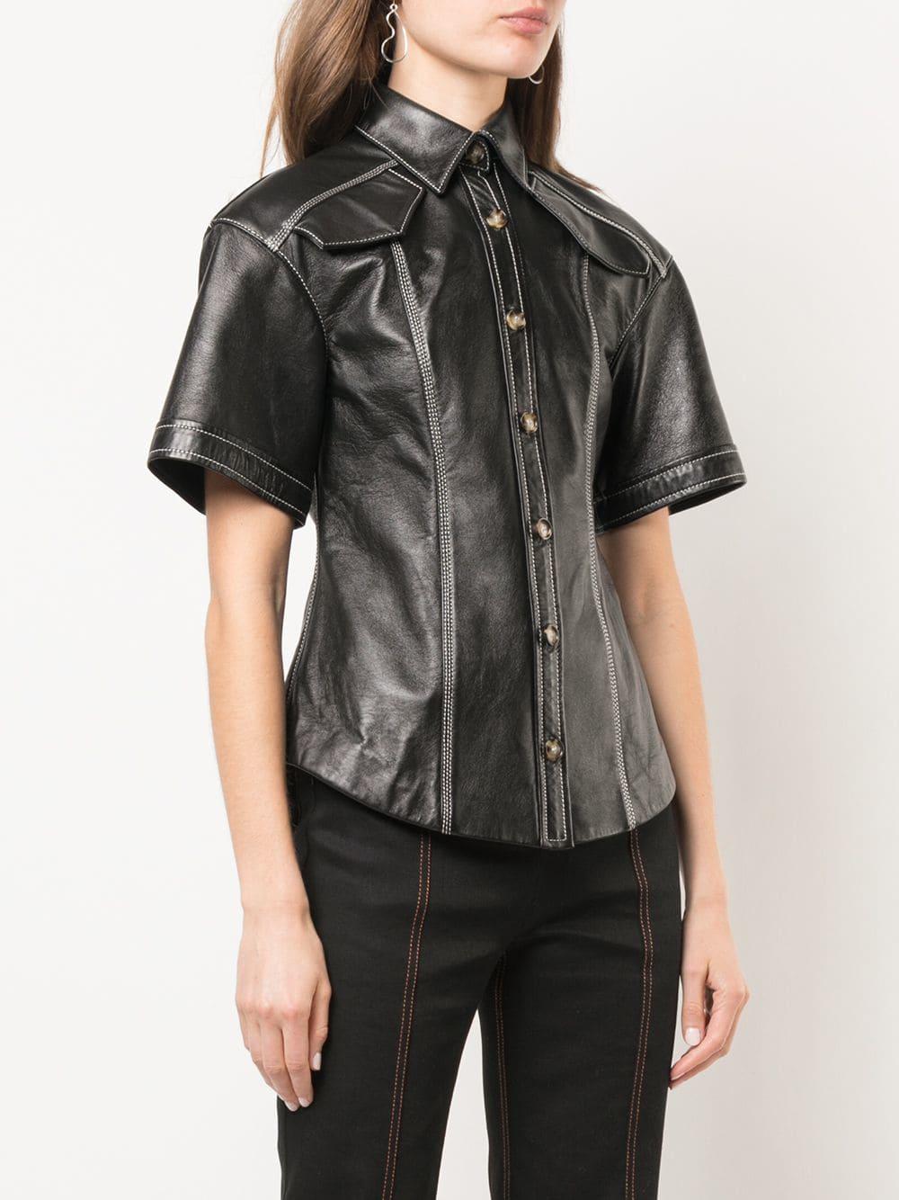 Proenza Schouler Leather Short Sleeve Top in Black - Lyst