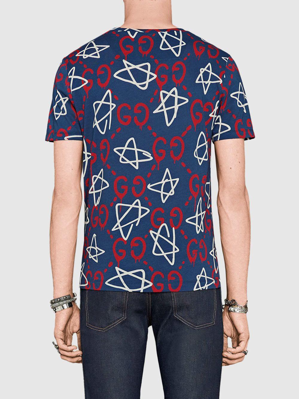 Gucci Cotton Ghost-print Crew-neck T-shirt in Blue for Men | Lyst