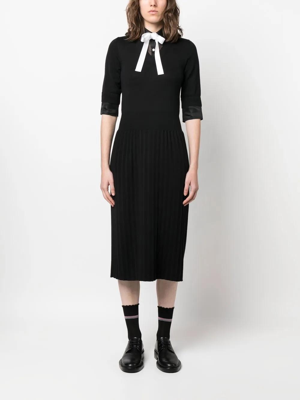thom browne sweater dress THOM BROWNE Pleated striped stretch-knit mini dress