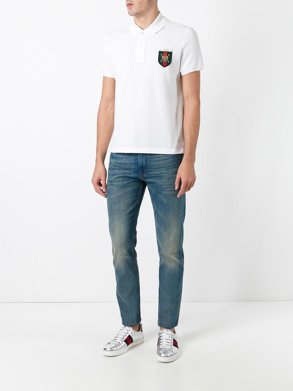 Gucci Web Tiger Crest Polo Shirt in White for Men | Lyst