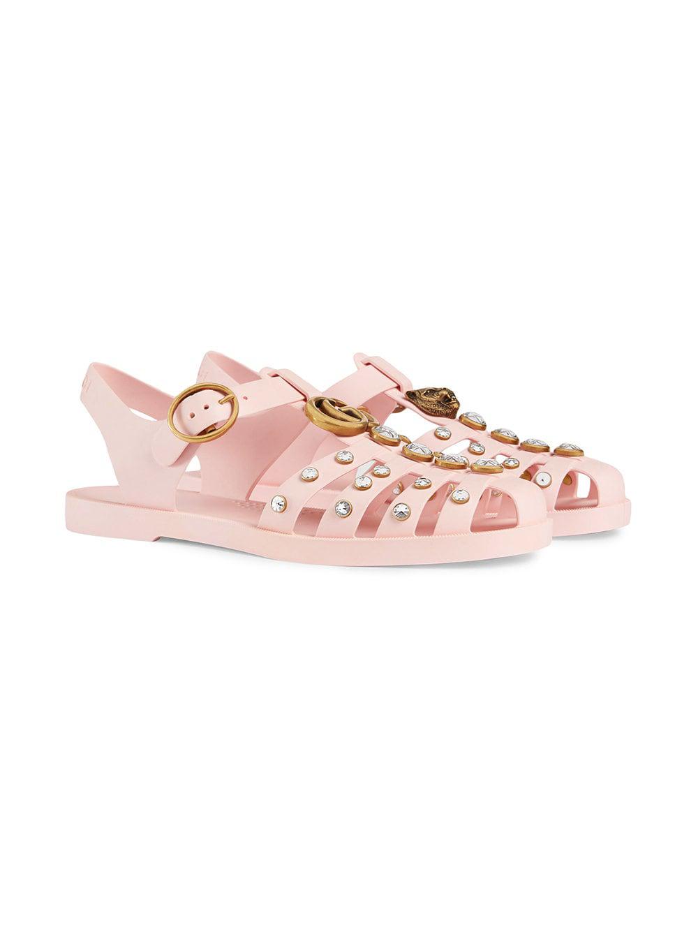 gucci rubber sandals with crystals white
