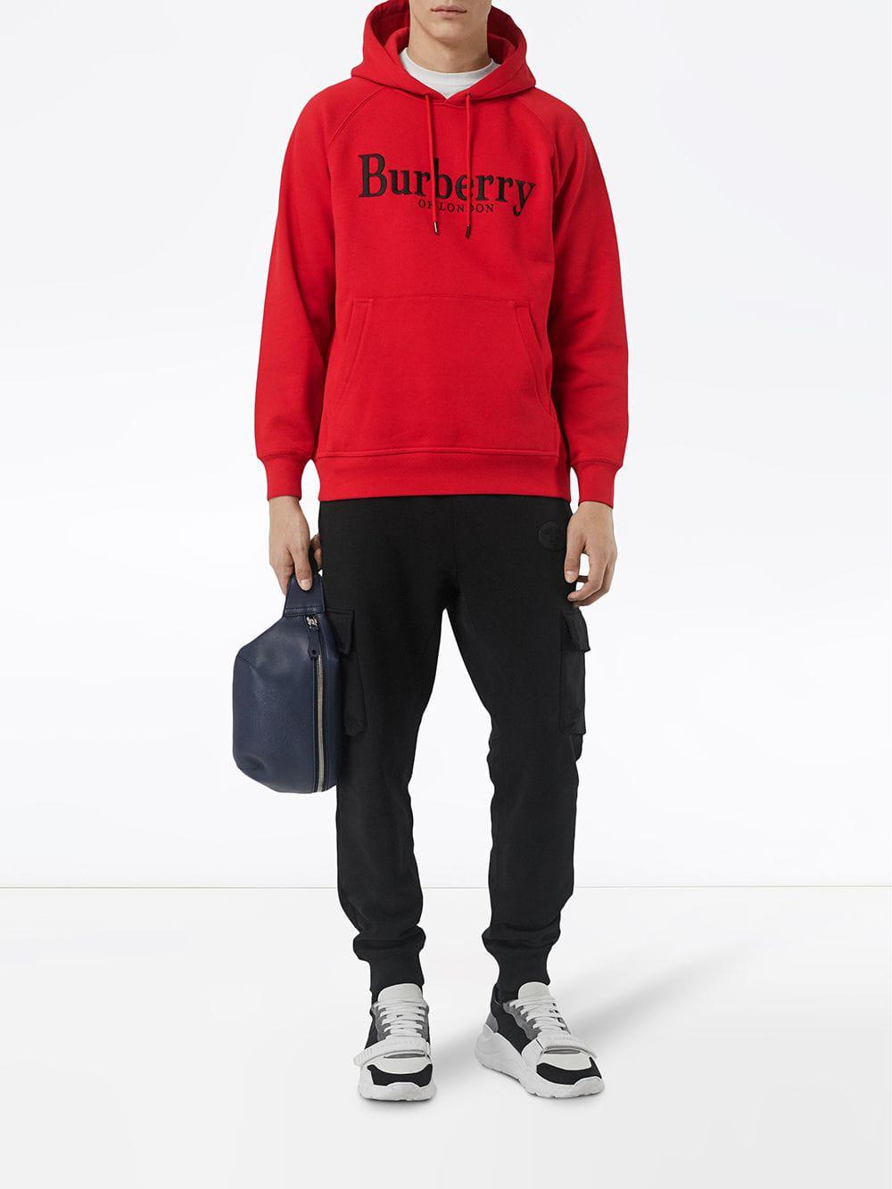 Burberry Cotton Logo Hoodie in Bright Red (Red) for Men | Lyst