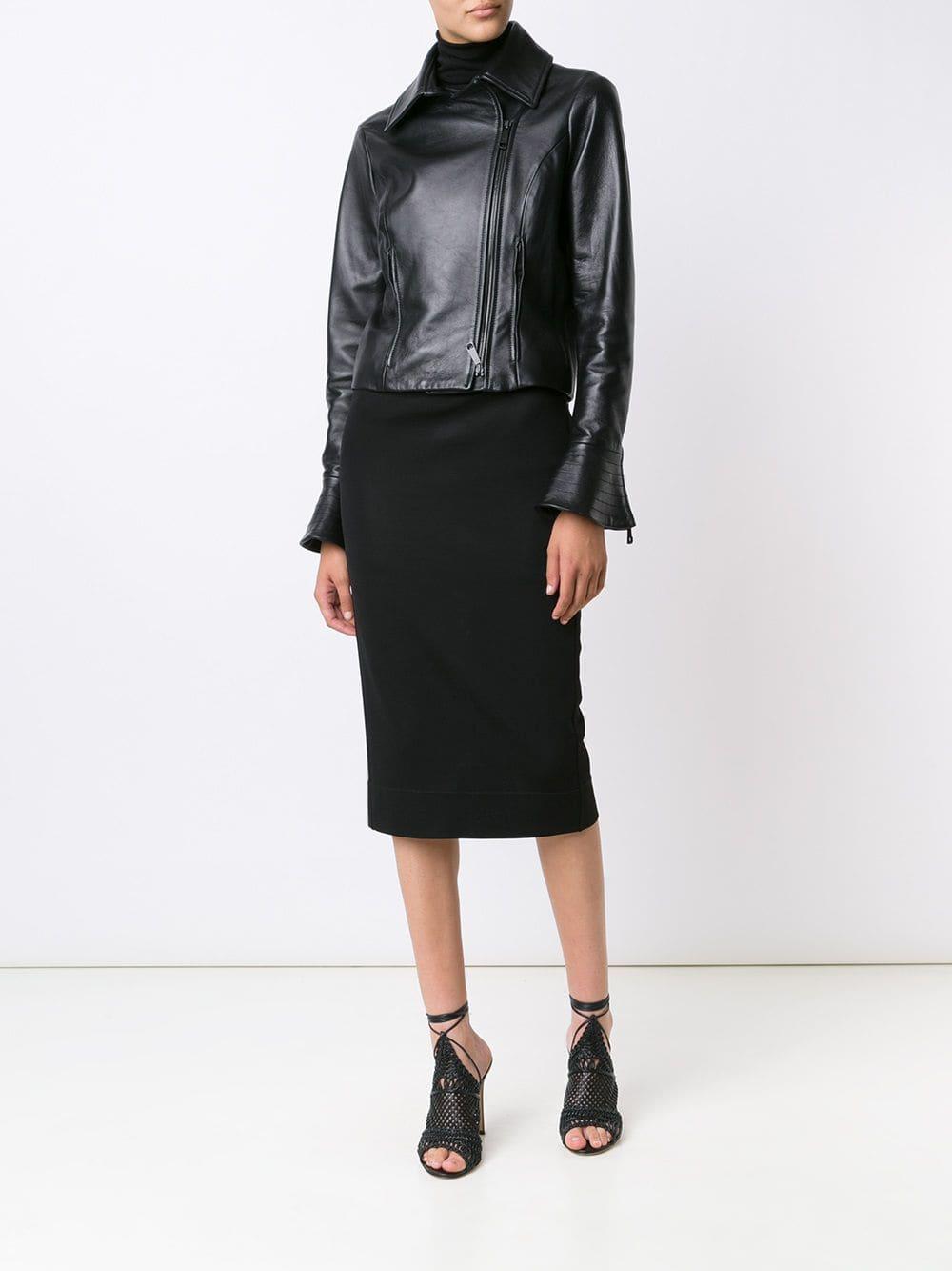 Chaqueta motera de piel Carolina Herrera de color Negro Lyst