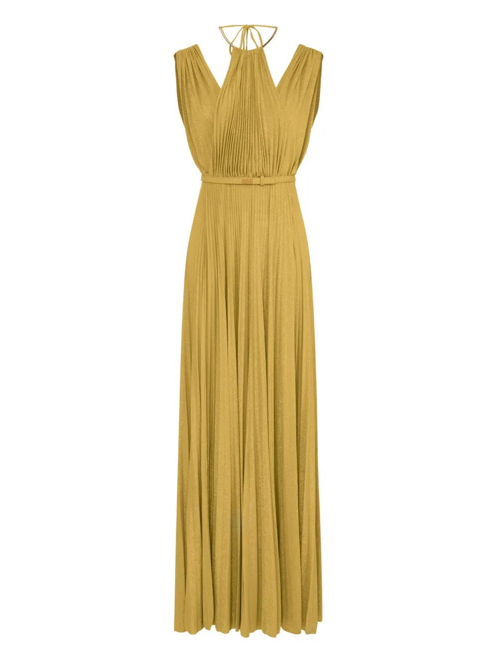 Elisabetta Franchi Pleated Maxi Evening Dress in Metallic | Lyst