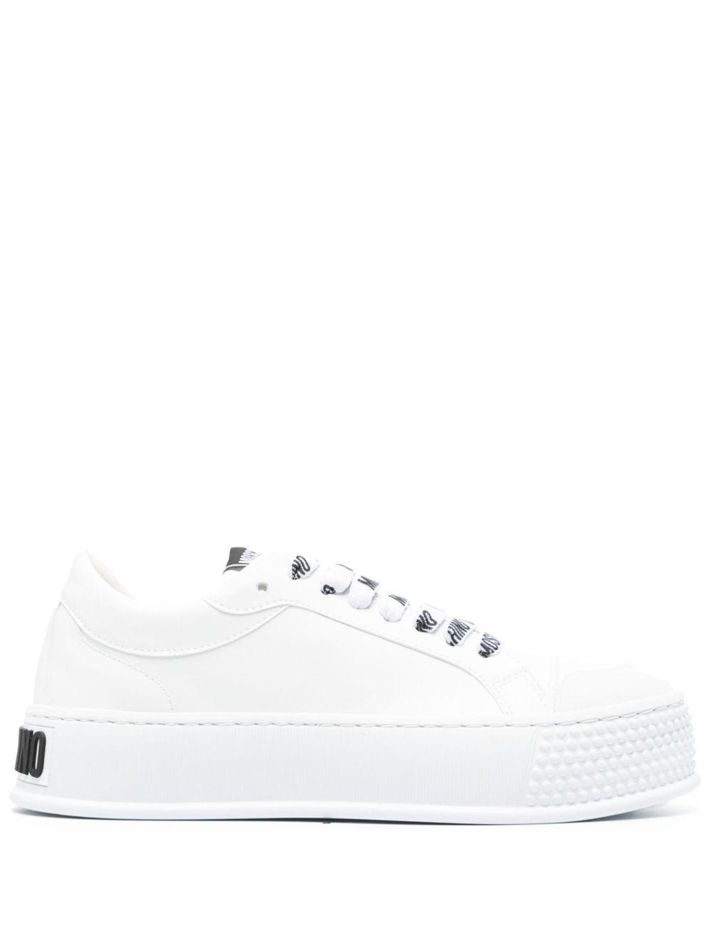 Moschino Embossed-logo Faux-leather Sneakers in White | Lyst