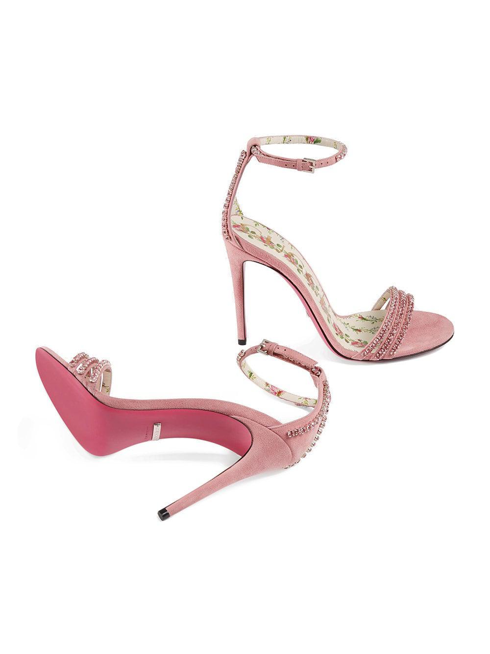 Gucci Crystal Embellished Sandals in Pink | Lyst