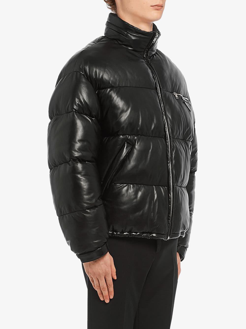 Prada Nappa Leather Puffer Jacket in Black for Men - Lyst