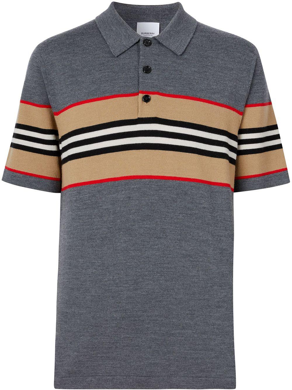 Burberry Wool Icon Stripe Polo Shirt in Grey (Gray) for Men - Lyst