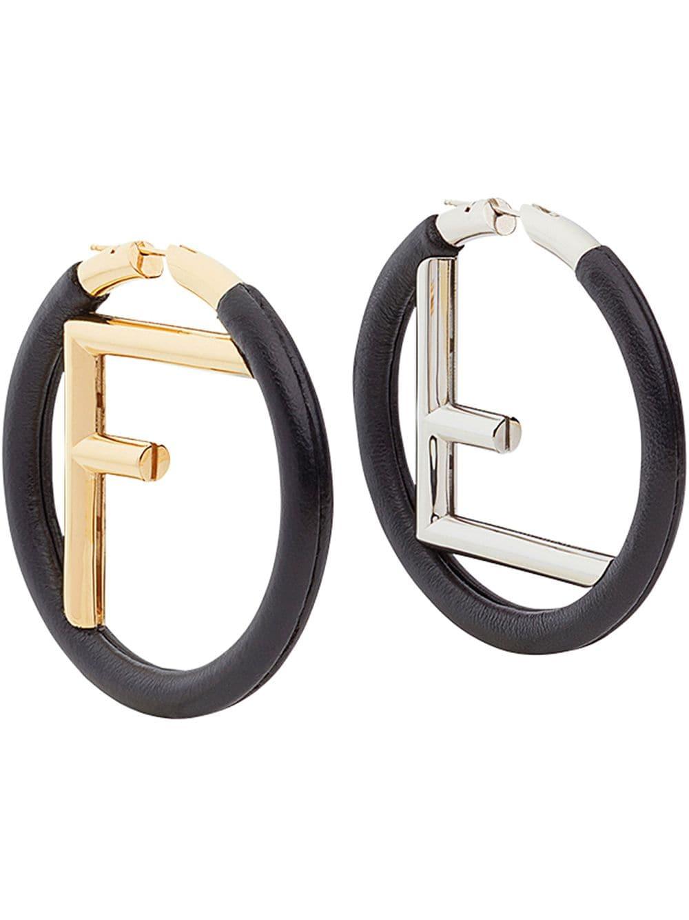 Fendi Leather Logo Hoop Earrings in Black - Save 9% - Lyst