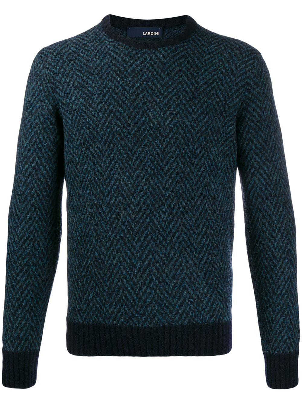 Lardini Wool Herringbone Knit Sweater in Blue for Men - Lyst