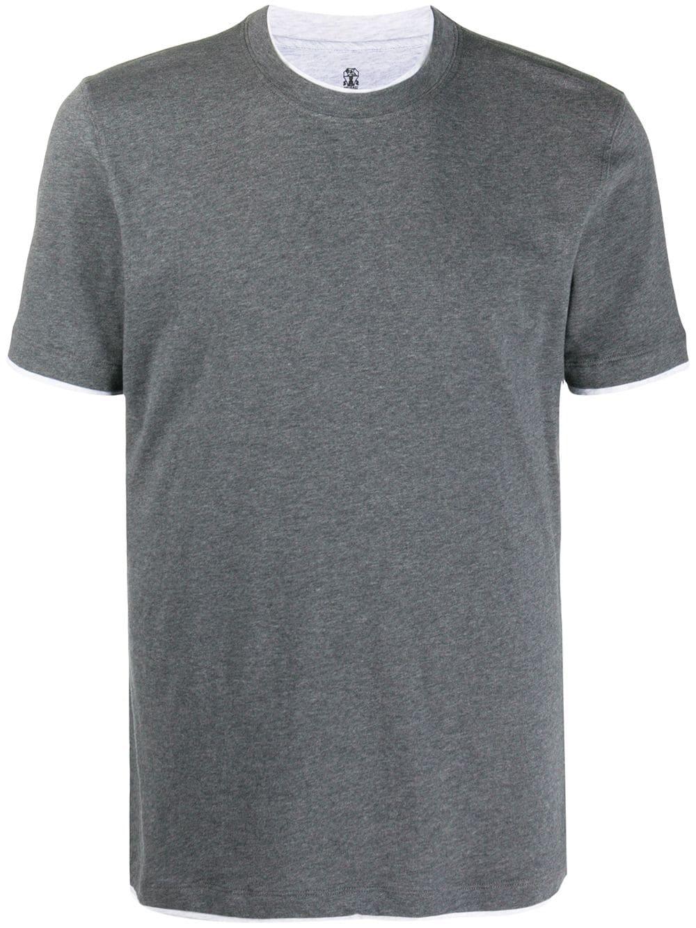 Brunello Cucinelli Cotton Contrast Trim T-shirt in Grey (Gray) for Men ...
