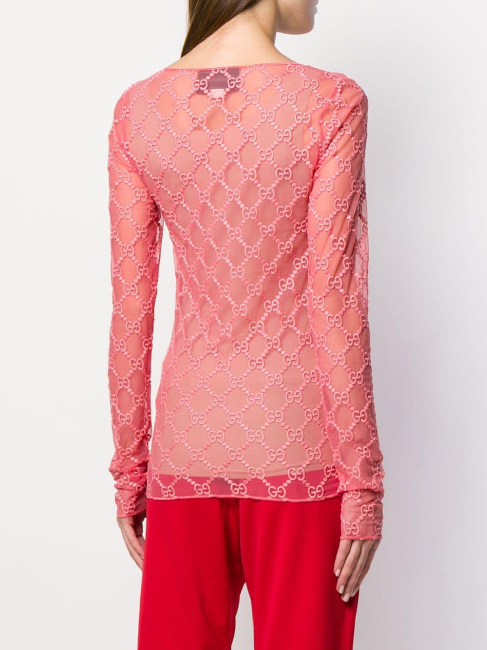 Gucci Mesh GG Pattern Blouse in Pink