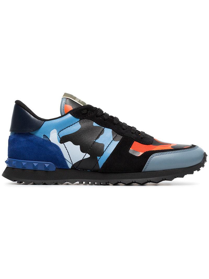 kraai Gelijkmatig Vergelijkbaar Valentino Black, Blue And Orange Camouflage Rockrunner Leather Sneakers in  Yellow for Men - Lyst