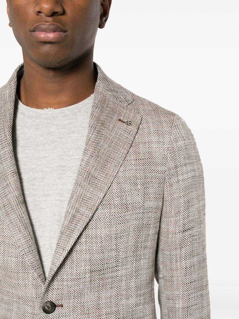 Tagliatore brooch-detail herringbone-pattern coat - Grey