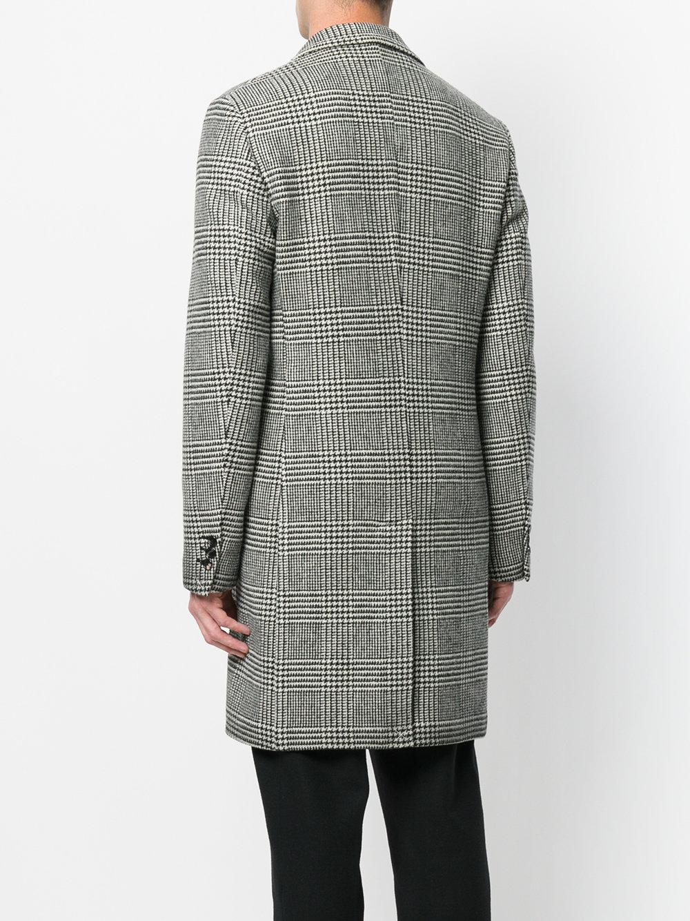 Dondup Wool Glen Check Pattern Coat in Black for Men - Lyst