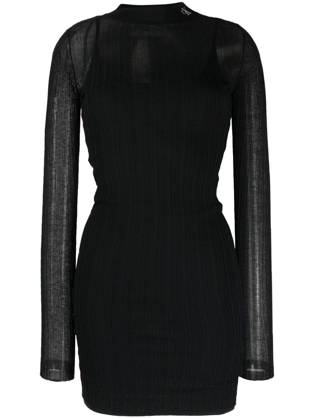 Calvin Klein Denim Intarsia-knit Logo Dress in Black | Lyst