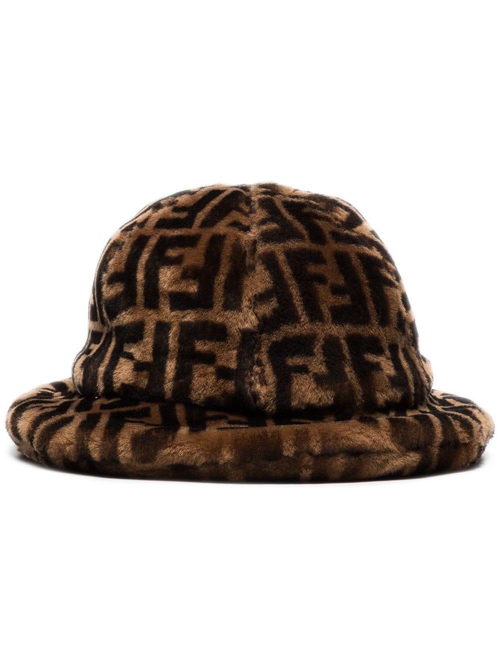 Fendi Logo-print Shearling Bucket Hat in Brown