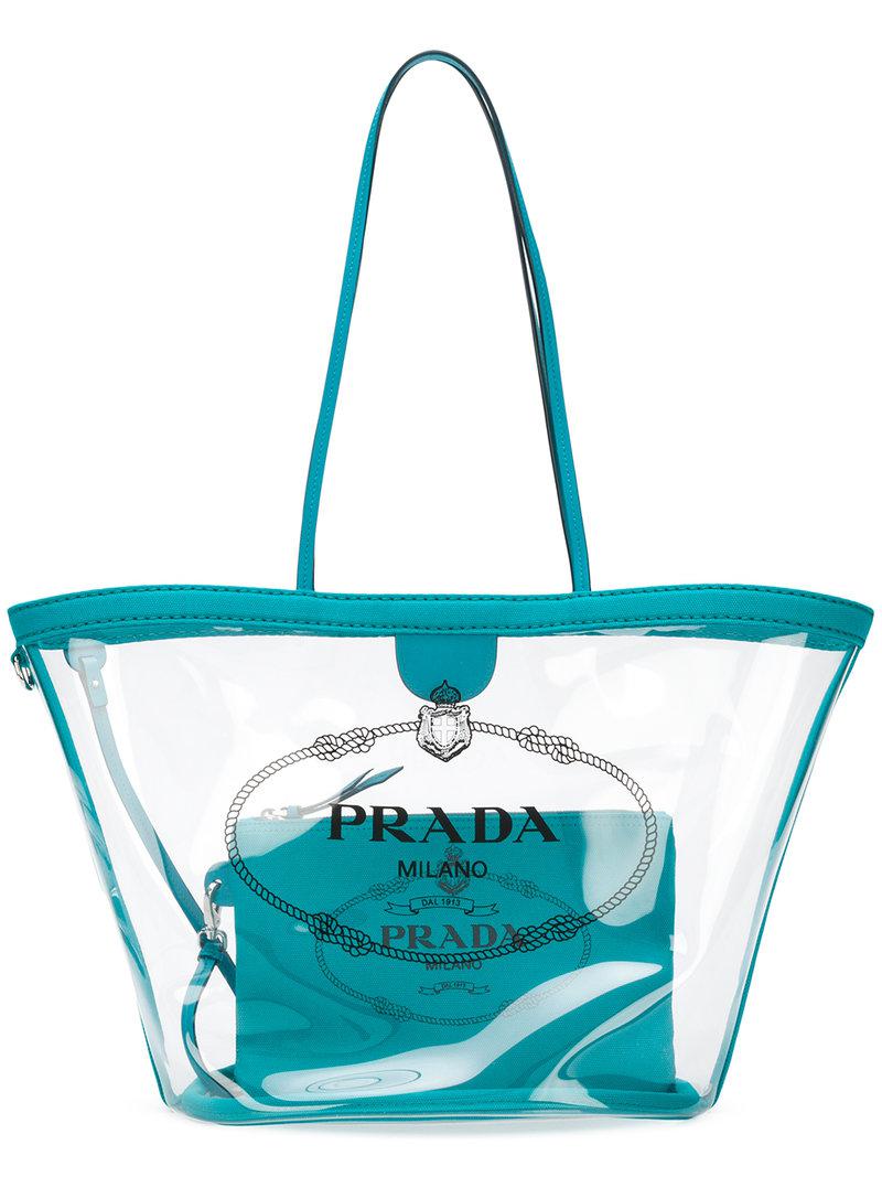 Sac cabas transparent à logo Prada en coloris Bleu | Lyst