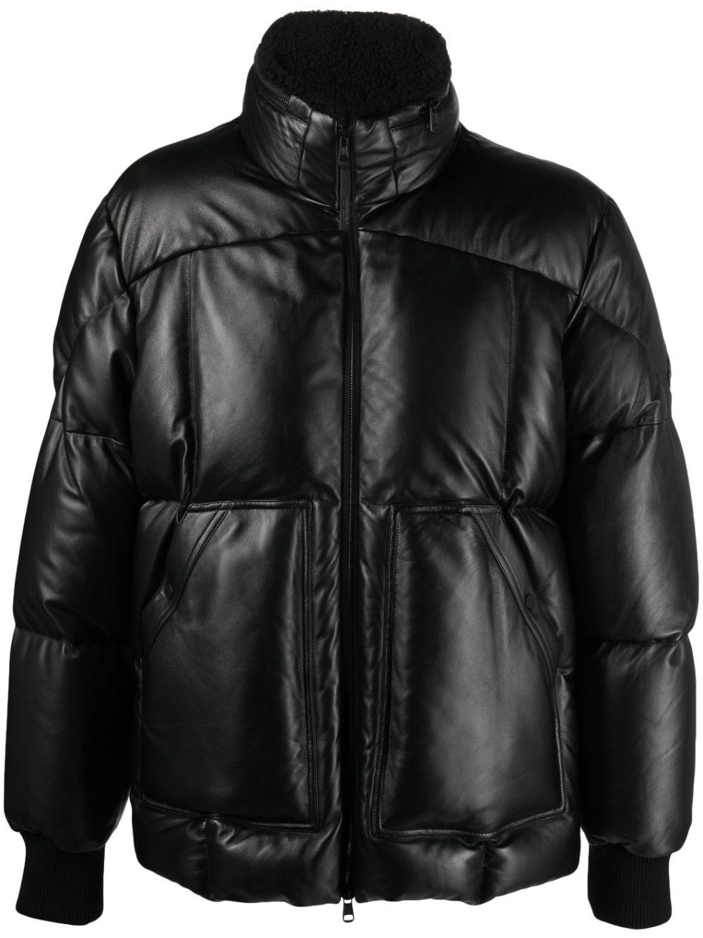 Moncler Aisne Leather Down Jacket in Black for Men Lyst UK