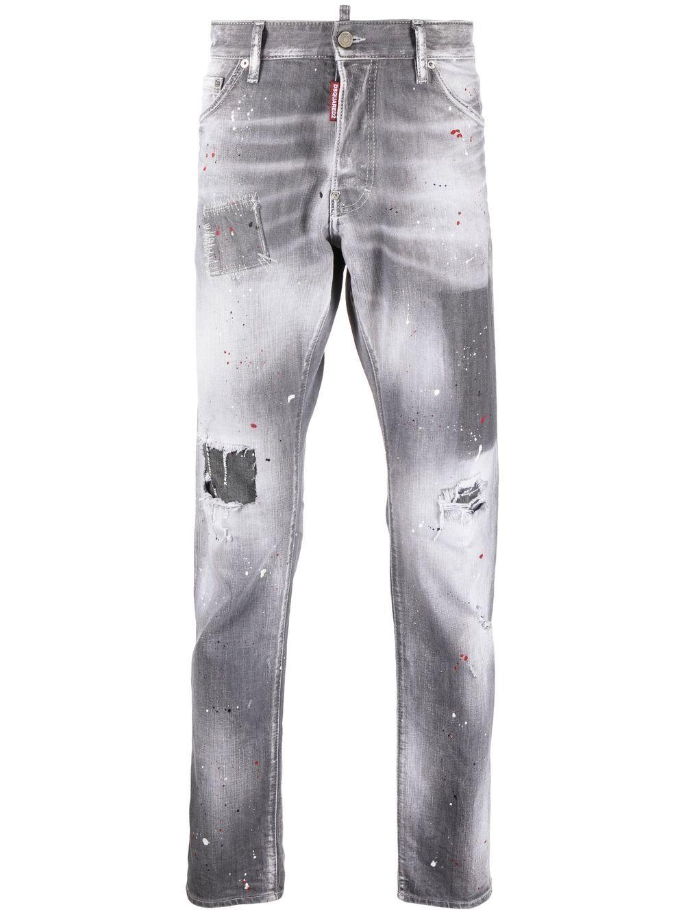 DSquared² Paint-splatter Detail Slim Jeans in Gray for Men | Lyst