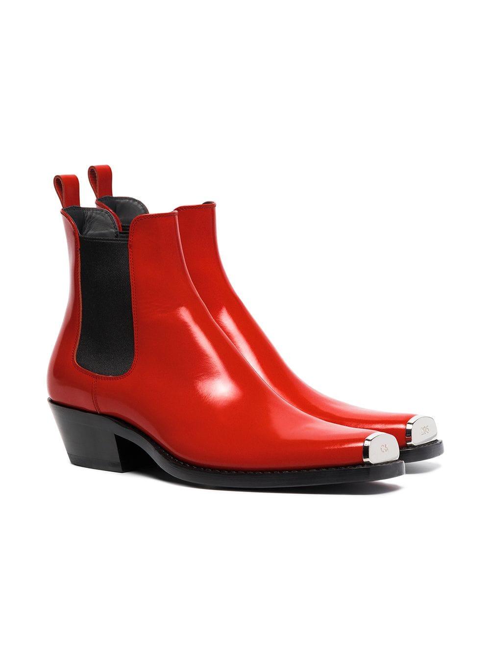 CALVIN KLEIN 205W39NYC Men's Chris Spazzolato Leather Western Boots With  Capped Toe in Red for Men | Lyst