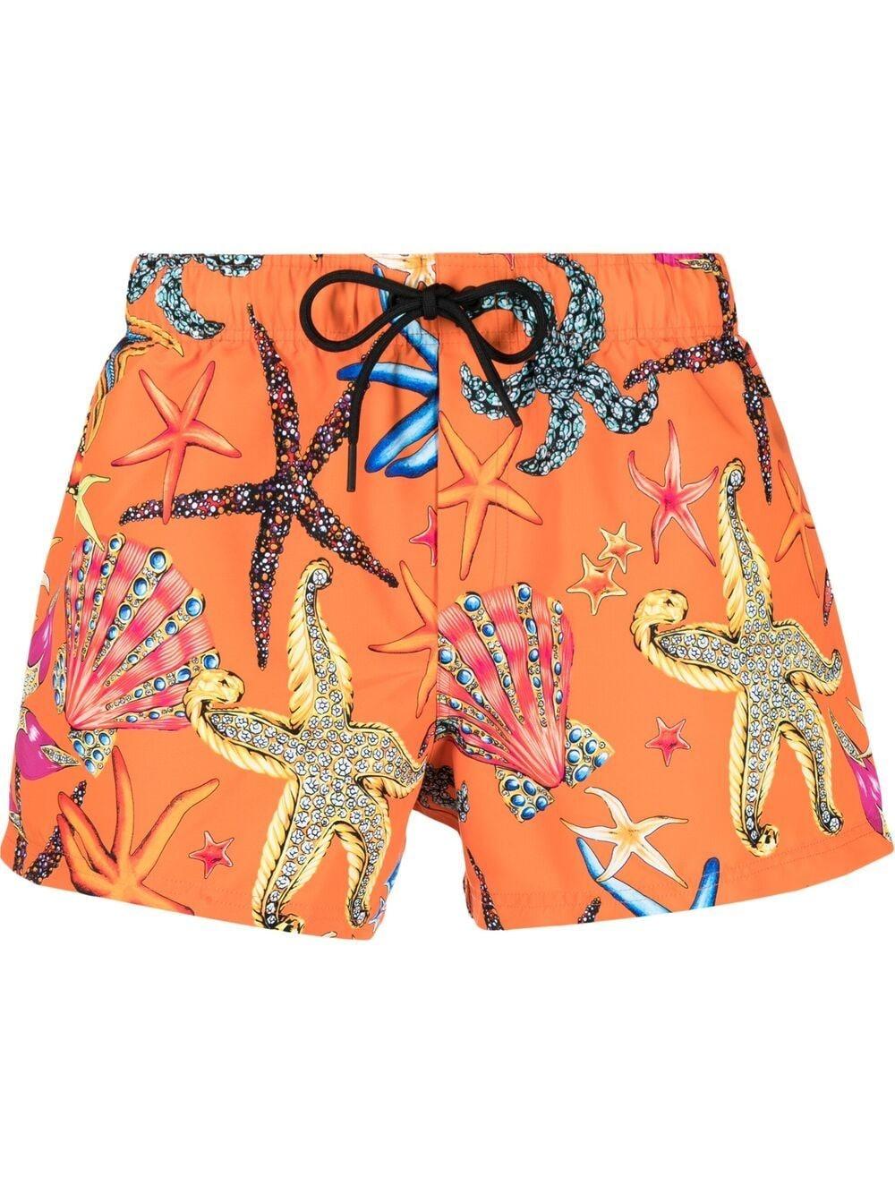 Versace Starfish-print Swim Shorts in Orange for Men | Lyst