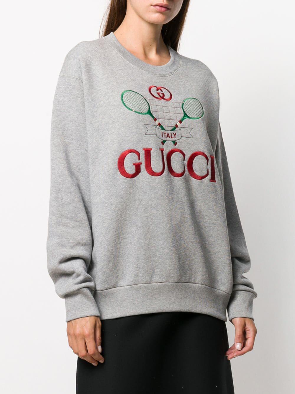 Gucci Tennis Motif Embroidered Sweatshirt in Grey (Grey) - Lyst