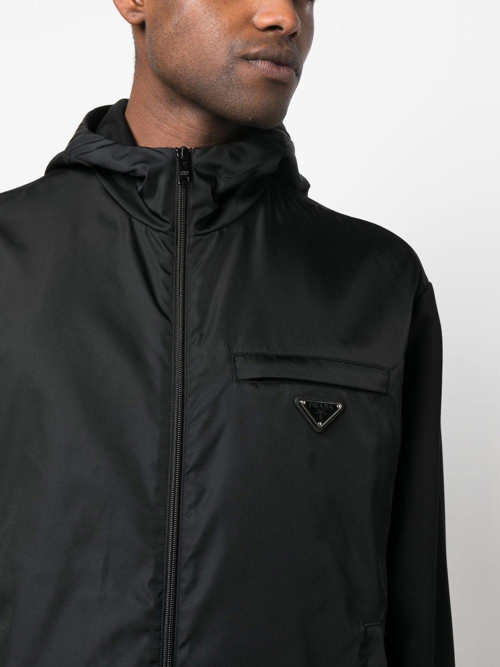 Prada Triangle-logo Zip-up Hooded Jacket in Black for Men | Lyst