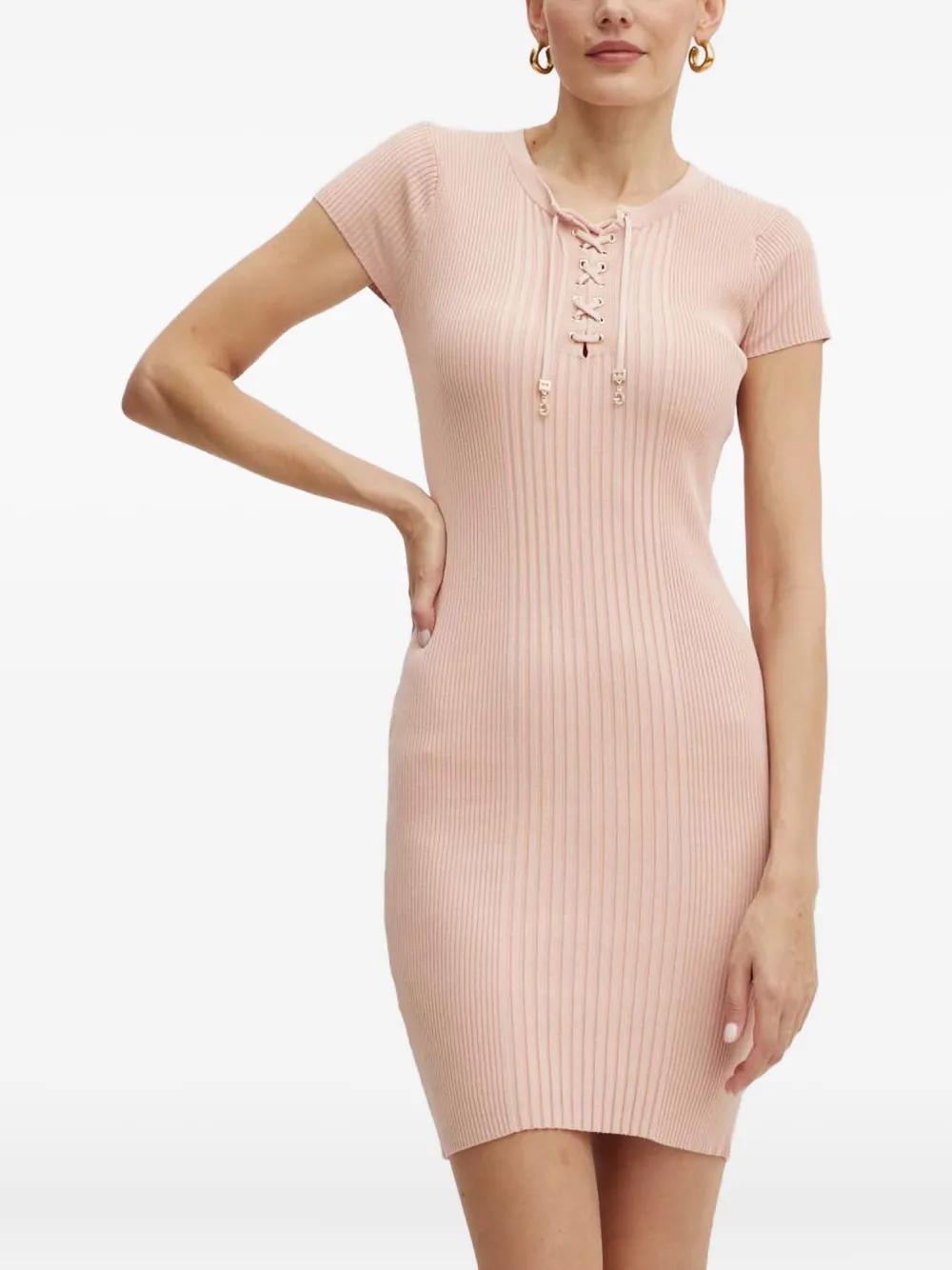 chinese dress ladies Pink Lana Mesh Stitch Midi Dress