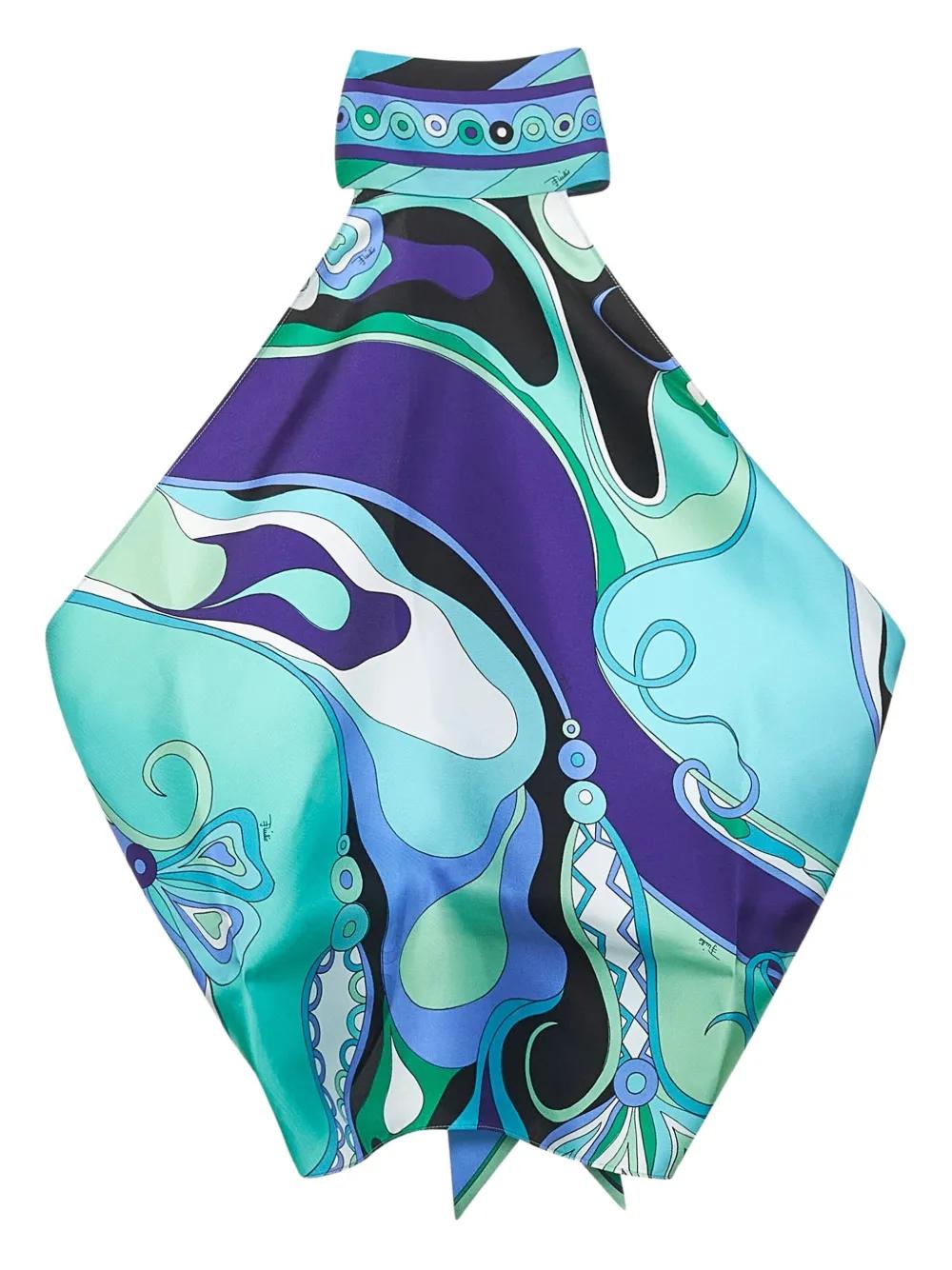 PUCCI Orchid-Print Silk Halterneck Top in Blue | Lyst