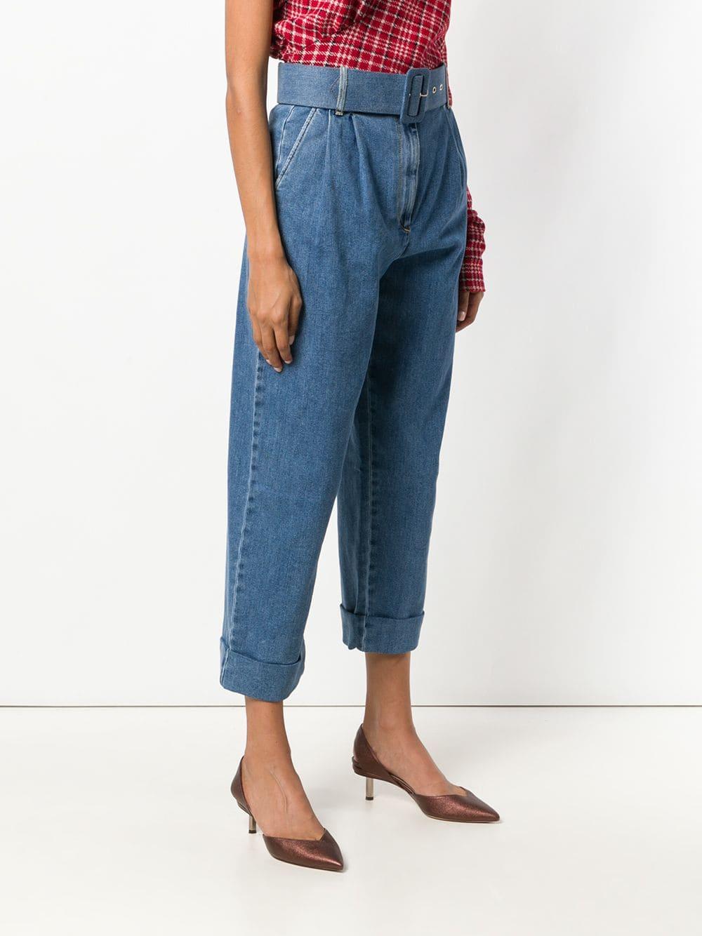 Isa Arfen High-waisted Belted Jeans in Blue | Lyst