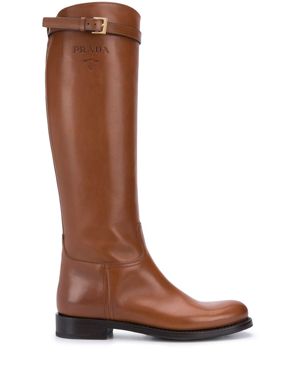Rich and Rugged: Brown Leather Prada Boots for Women