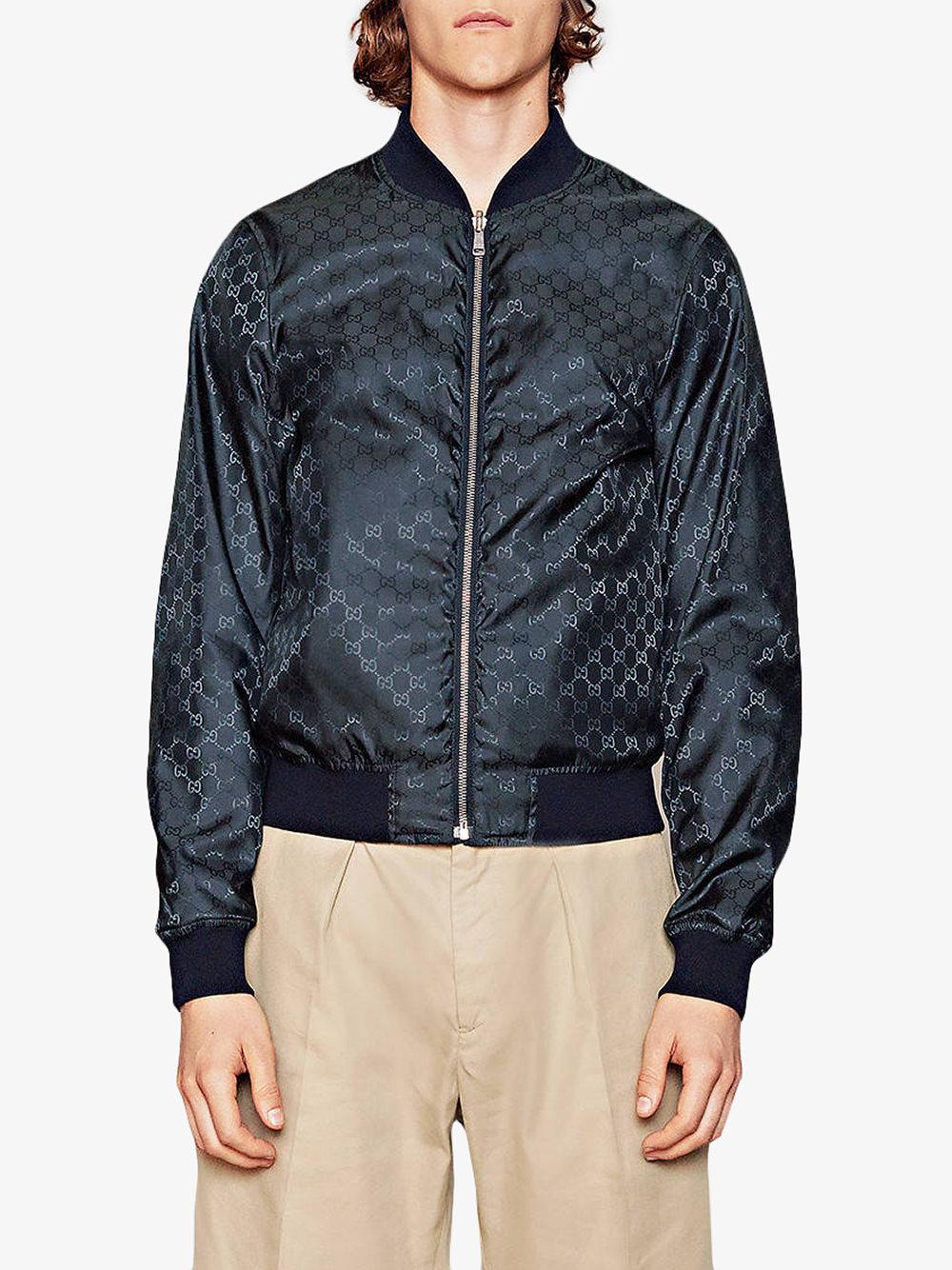 Gucci Synthetic Reversible GG Jacquard Nylon Bomber Jacket in Blue for